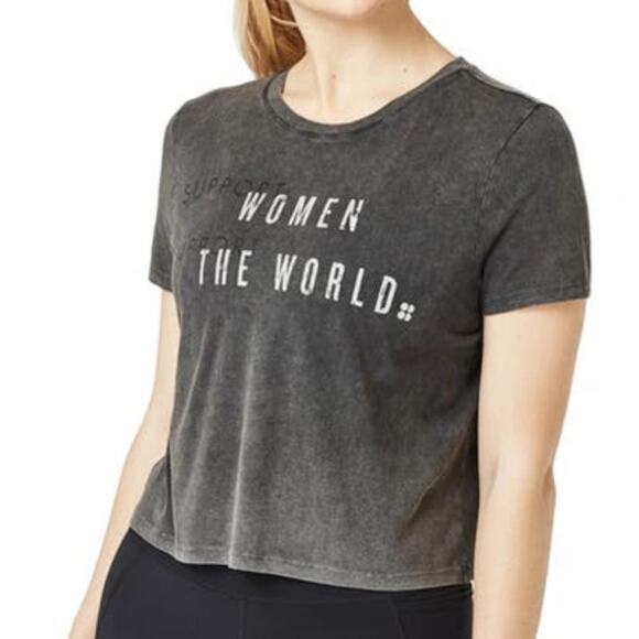 Sweaty Betty Support Women Support The World Gray Crop T-shirt Size Small - Picture 1 of 5